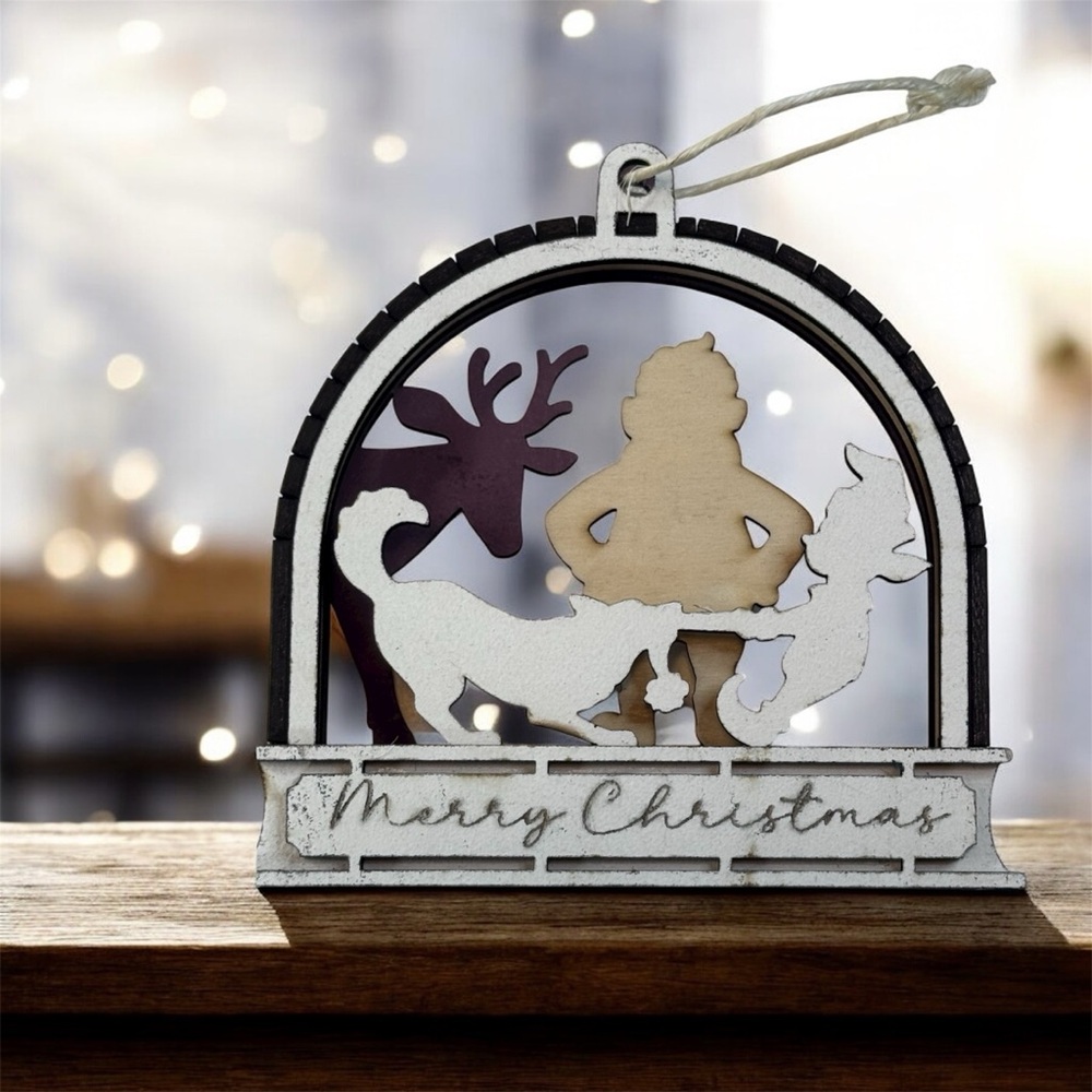 Poshmark Listing – “Merry Christmas” Layered Wood Ornament (Elf & Dog Scene)